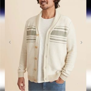 Marine Layer Nate Shawl Cardigan Natural Button Up Front Striped Varsity  XL